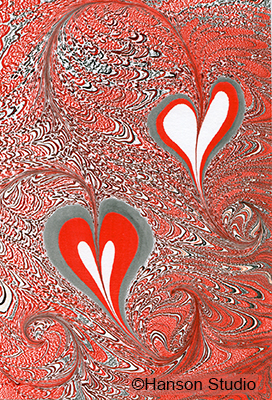 Red and Black Hearts on Red, White, and Black Tapestyr